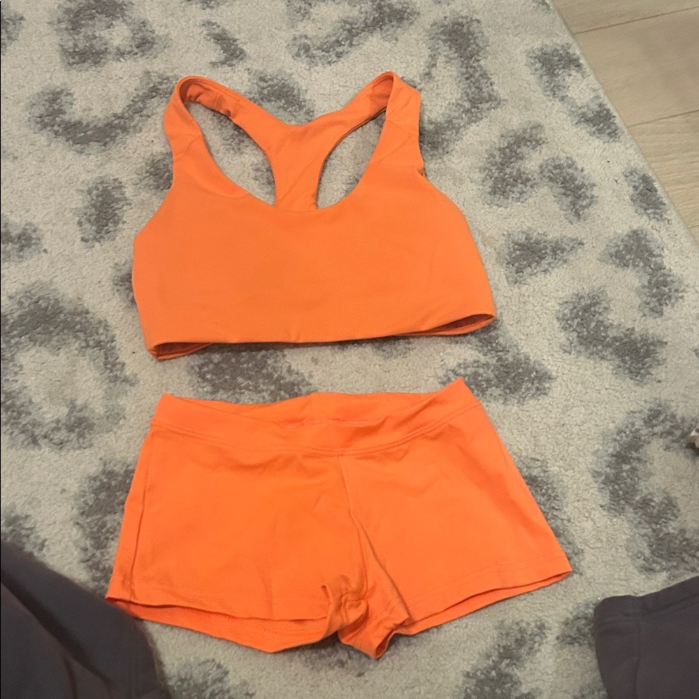 Capezio Orange Sports Bra and Shorts Set